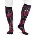 Long cotton women socks stripes dots black magenta
