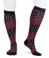 Long cotton women socks stripes dots black magenta