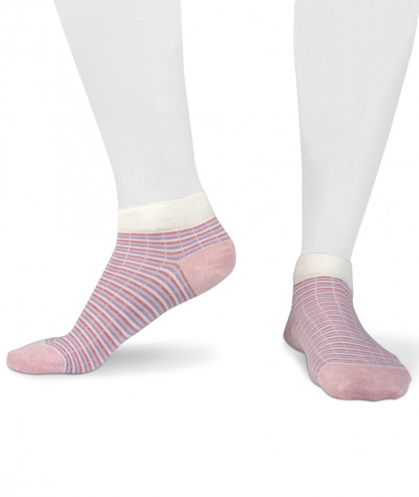 Sneaker viscose socks for women pink violet colored stripes