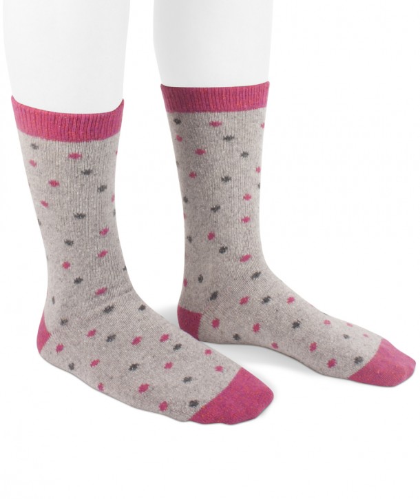 Wool Silk Dot Short Socks Grey Fuchsia