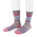 short viscose stripes fancy socks for women grey pink