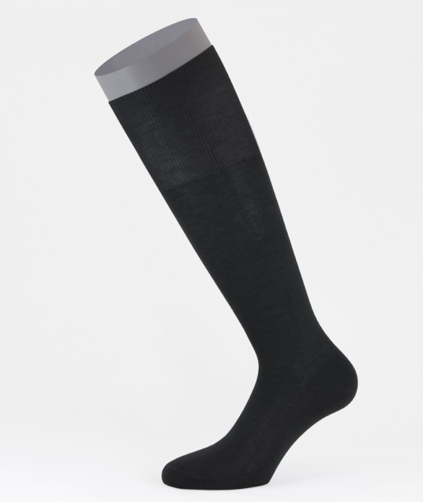 Flat Knit Cotton Long Socks Black for men