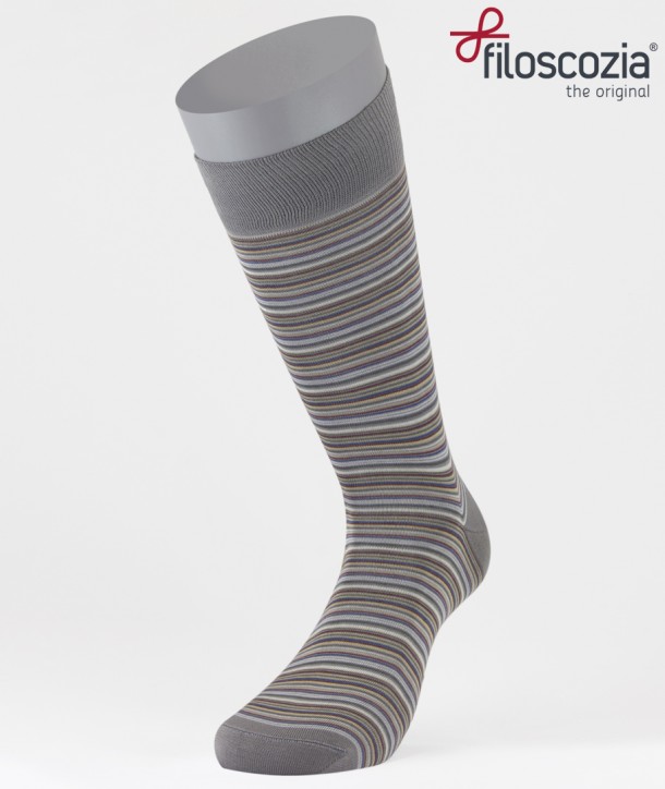 Thin Stripes Cotton Lisle Short Socks Grey for men