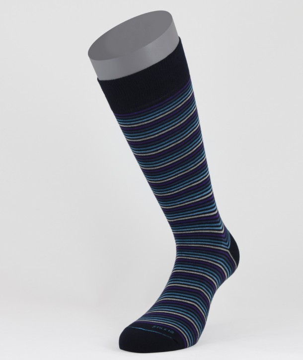 Color Stripes Cotton Short Socks Navy for men