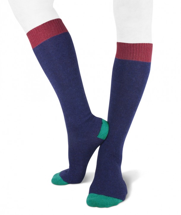 Long cashmere blend striped socks for men Navy Blue