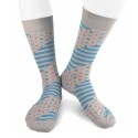 Short cotton men socks stripes dots grey blue