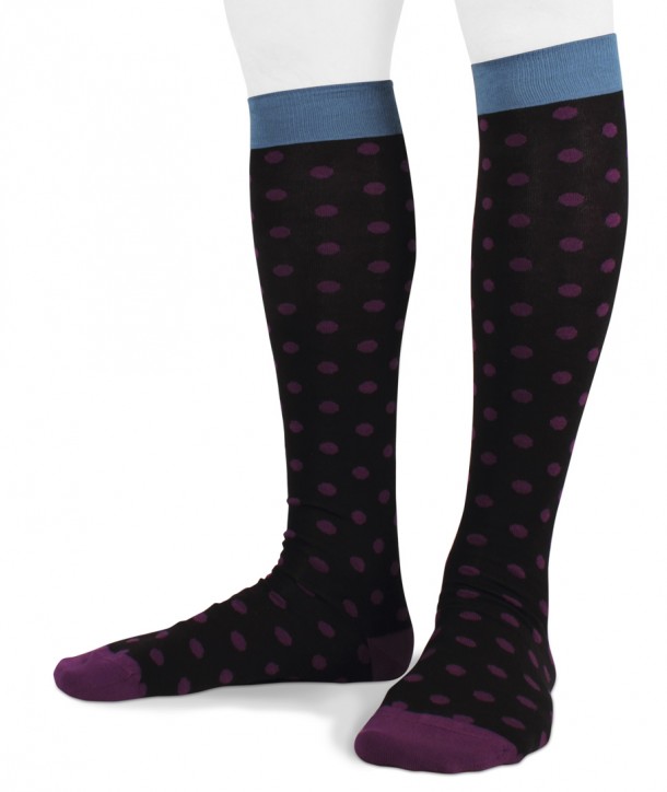 Long cotton polka dot Socks for men black purple turquoise
