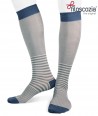 Cotton Lisle Long Striped Socks Grey Denim for men