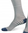 Cotton Lisle Long Striped Socks Grey Denim for men