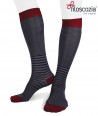 Cotton Lisle Long Striped Socks Navy Denim Red for men
