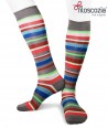 Irregular Colored Stripes Cotton Lisle Long Socks grey for men