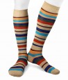 Irregular Color Striped Cotton Long Socks beige