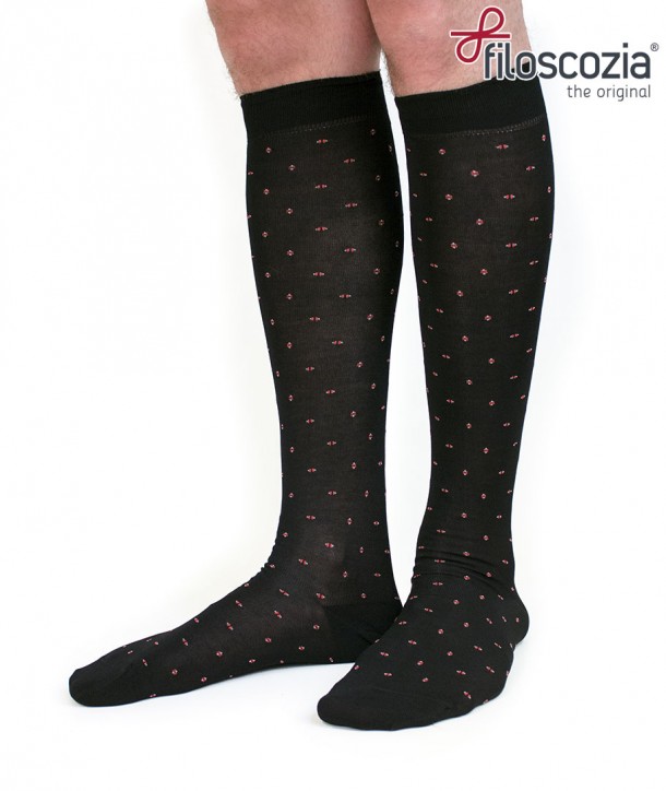 Long cotton lisle micropattern black Socks for men