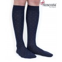 Long cotton lisle micropattern dark blue Socks for men