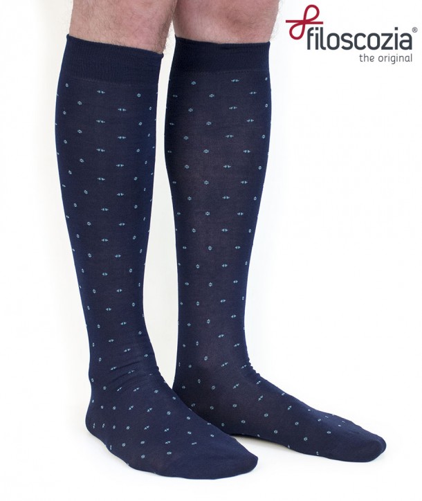 Long cotton lisle micropattern dark blue Socks for men